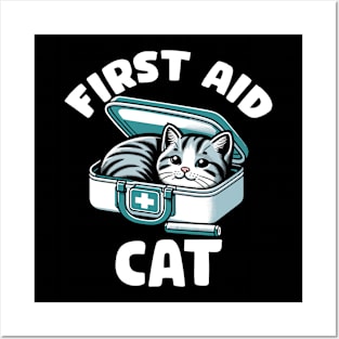 First Aid Cat Pun Nurse Doctor Healthcare Novelty Funny Cat Posters and Art